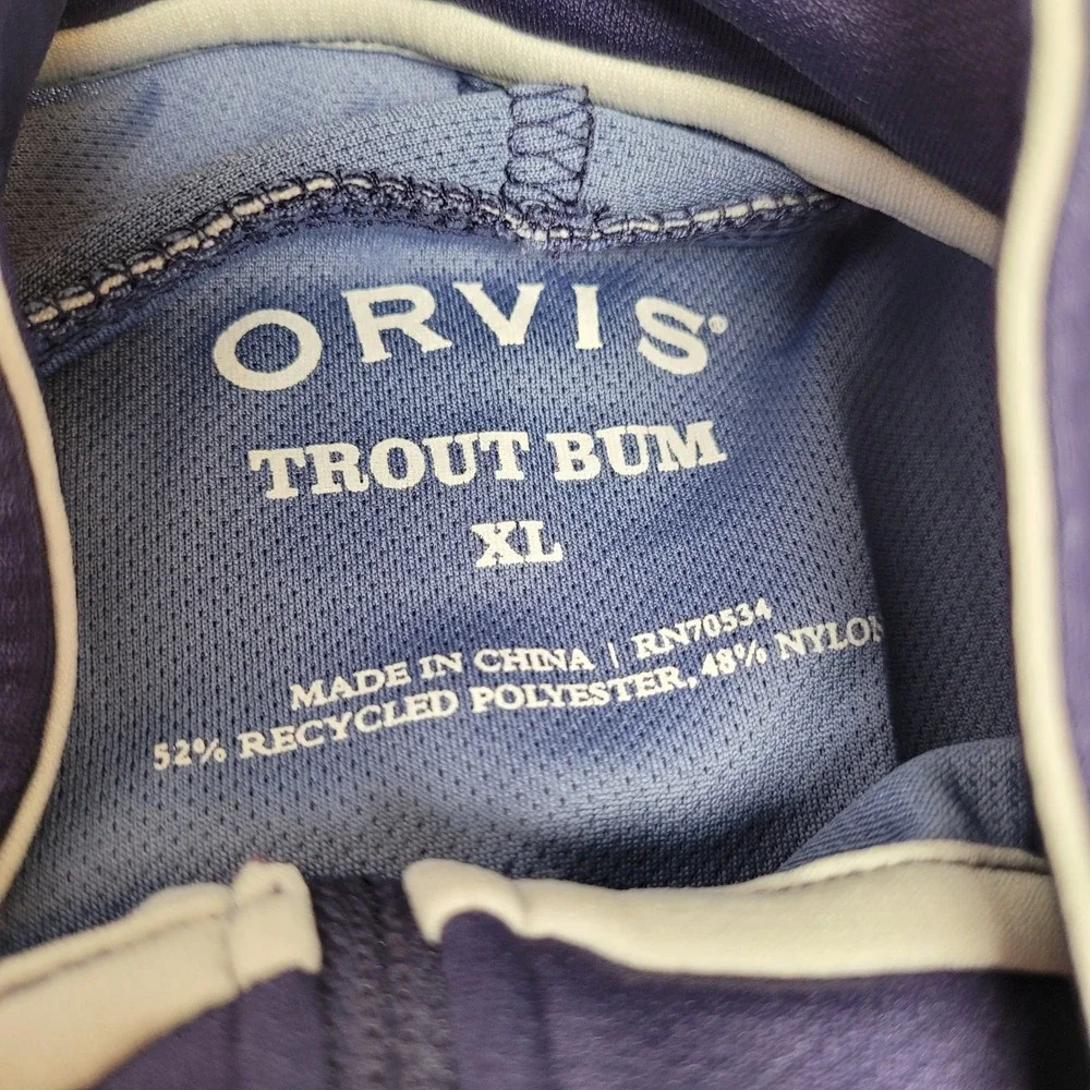 Orvis Trout Bum Pullover Mens XL Blue Good Quarter Zip Thumbhole Recycled Blend